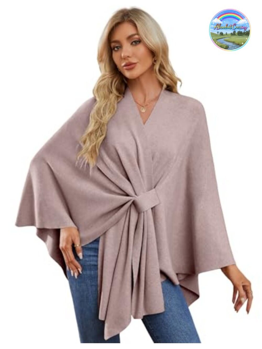 Women's Shawl Wrap Open Front Poncho Sweater Viscose Blend Knit
